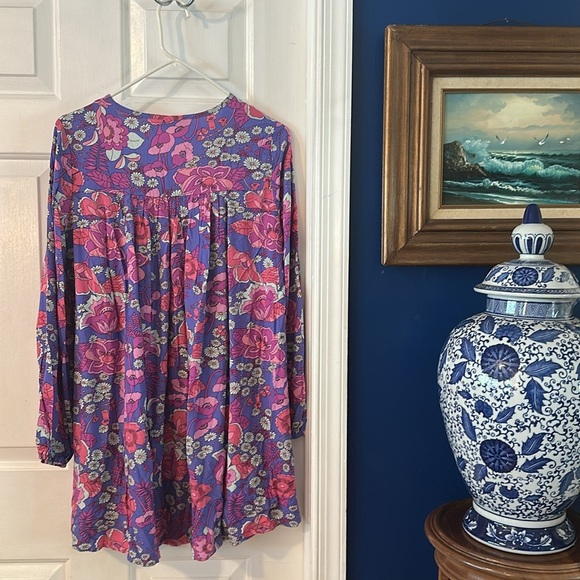 Women’s Rusttydustty Vibrant Floral Print Bishop Sleeve Smock Dress Size Small - Picture 7 of 8